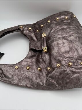 NWT KJL Kenneth Jay Lane Pewter Metallic Panther Hobo Bag